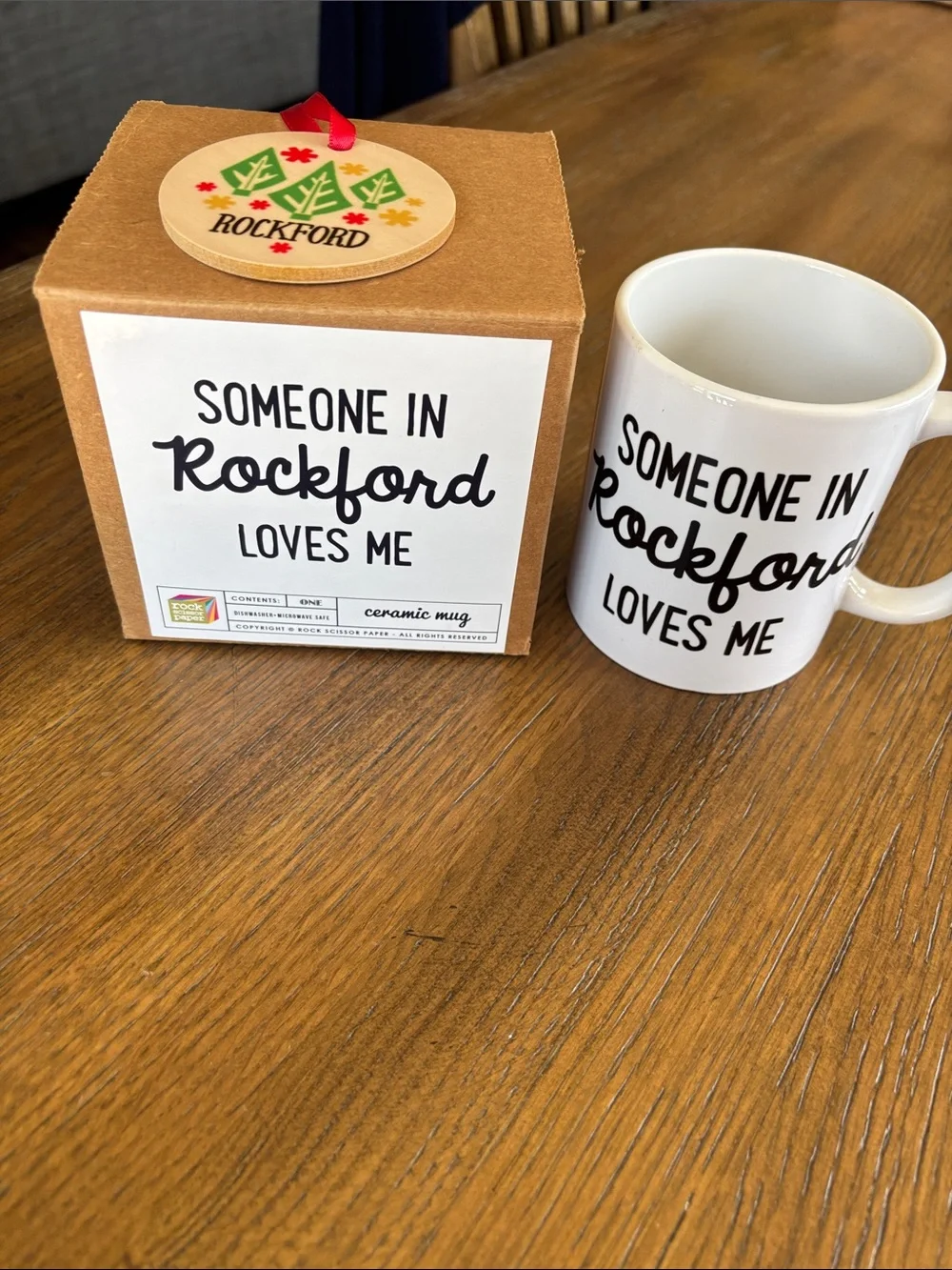 Rockford Holiday Ornament and White Mug Gift Set